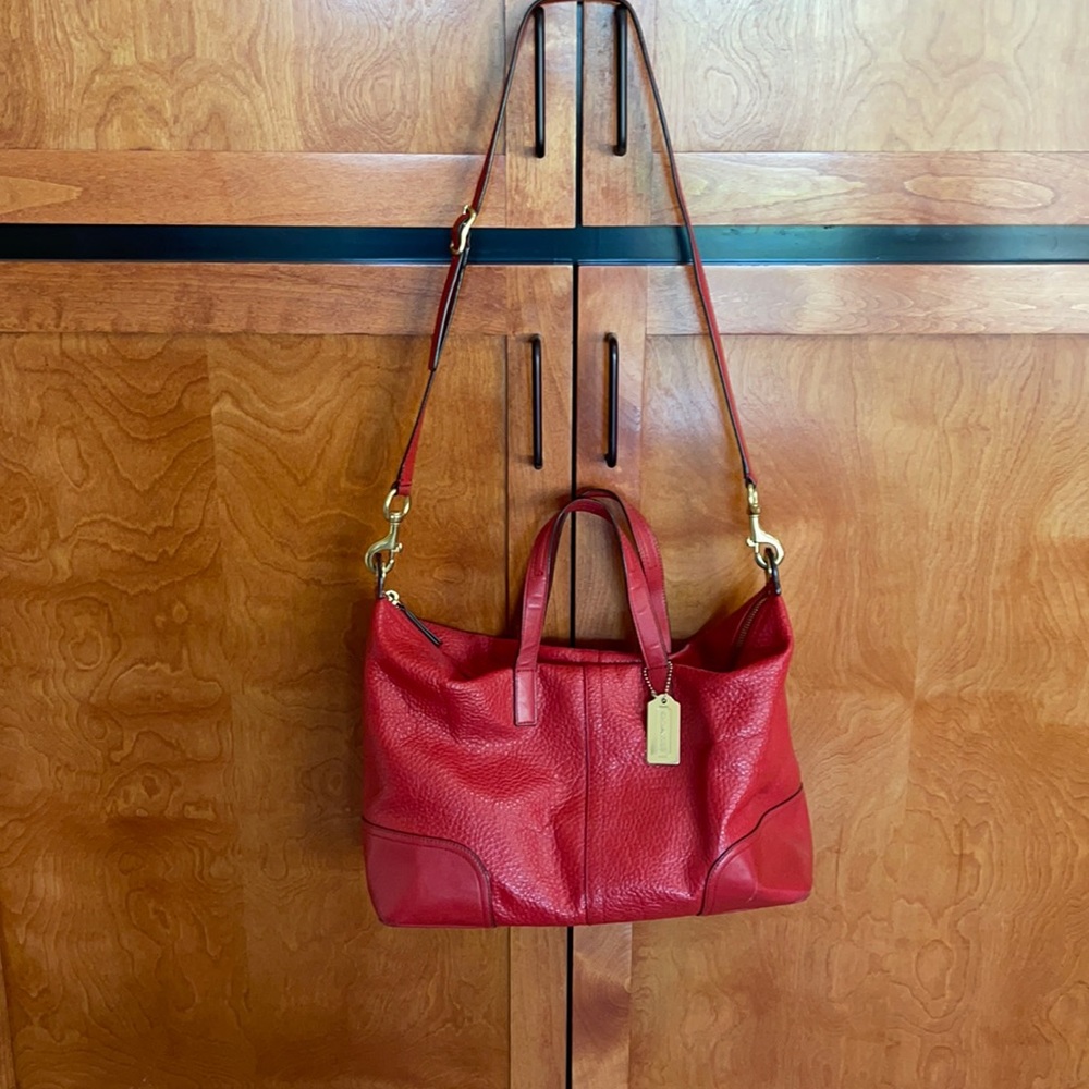 Red leather Couch satchel bag with shoulder strap